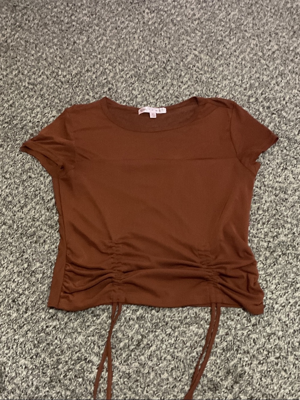 Crave Fame Brown Short Sleeve Ruched Crop Top
